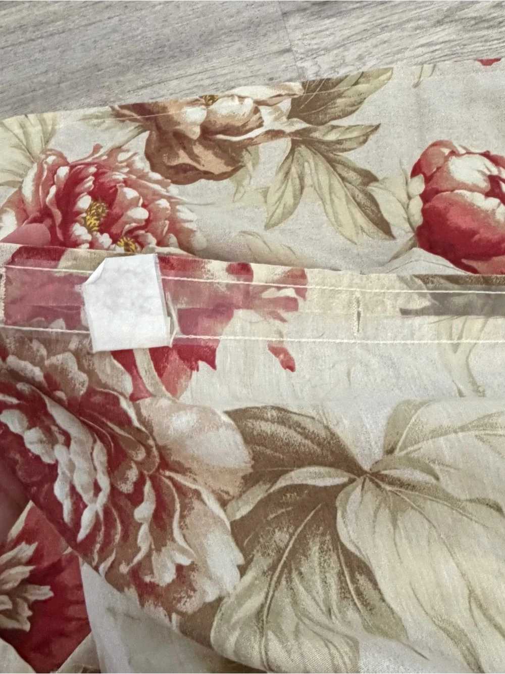 Vintage 90s Red Flower Floral Shower Curtain Beige cottage country farm
